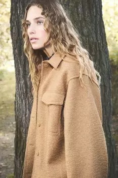 Валяная рубашка с начесом H&M, бежевый