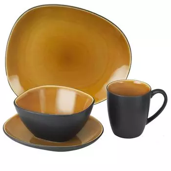 Ван Нулл 16 шт. Комбинированный набор Elements Curry на 4 персоны. Керамическая чаша для кружки и тарелки Van Well