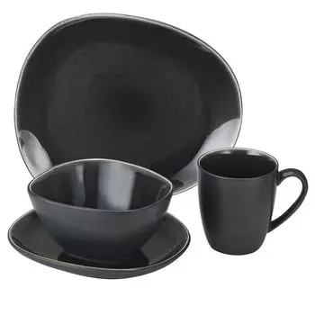 Ван Нулл 16 шт. Комбинированный набор Elements Grey на 4 человека Керамическая чаша для кружки и тарелки Van Well