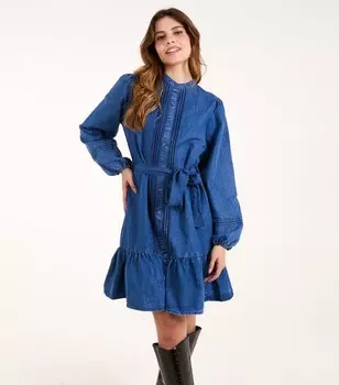 Ванильно-синее платье из хлопкового шамбре с защипами Blue Vanilla, синий