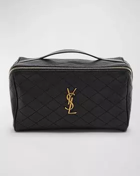 Vanity Case Сумка YSL с верхней ручкой из стеганой гладкой кожи Saint Laurent, цвет Nero