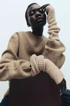 Варежки в рубчик ZARA, бежевый