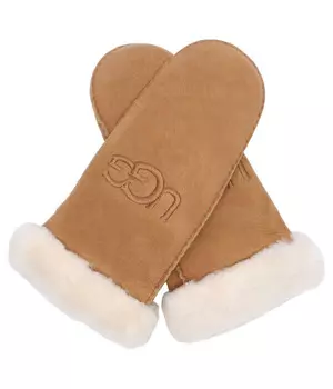 Варежки женские Ugg замшевые с мехом, коричневый