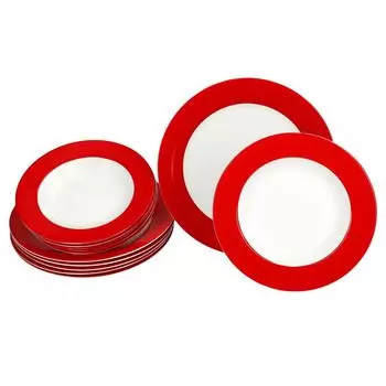 Вариант обеденного сервиза из 12 предметов, красный фарфор, обеденная тарелка на 6 персон, тарелка для супа MamboCat