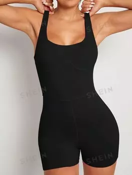 VARSITIE Спортивный комбинезон, однотонный, каркас Shein, черный