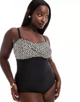 Ваш – Черный купальник с контрастным геометрическим узором