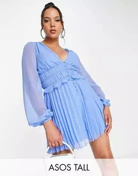 Васильковое плиссированное мини-платье с эффектом металлик ASOS DESIGN Tall Tall