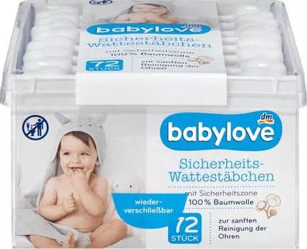 Ватные палочки с ограничителем, 72 шт. Babylove