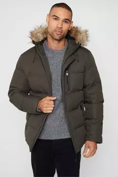 Ватный дождевик с капюшоном Threadbare, зеленый