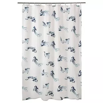 VATTENSJN ВАТТЕНШЁН Штора для ванной, белый синий/рыба, 180x200 см IKEA