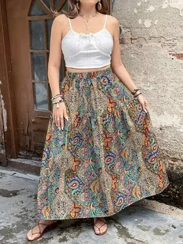 VCAY Большие размеры Свободные юбки с эластичным поясом и кисточками для летних каникул Shein, мультиколор