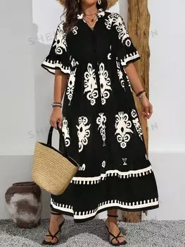 VCAY Длинное платье больших размеров с принтом Shein, мультиколор