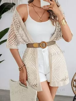 VCAY Кардиган с ажурными рукавами «летучая мышь» Shein, абрикосовый