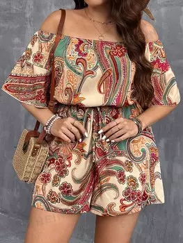 VCAY Комбинезон с открытыми плечами и принтом пейсли большого размера Shein, мультиколор