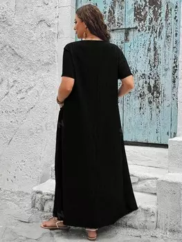 VCAY Летнее платье большого размера свободного кроя праздничное платье для женщин с карманами Shein, черный