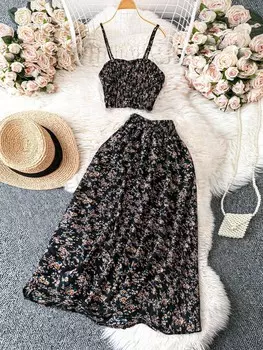 VCAY Плюс Размер Женский праздничный жилет с воротником-халтер и свободной юбкой в стиле Ditsy с цветочным принтом Shein, черный