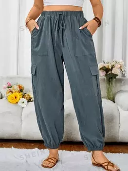 VCAY Женские брюки-джоггеры больших размеров с завязками спереди Shein, пастельно-синий