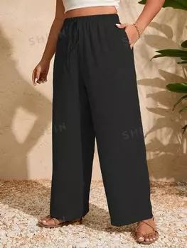 VCAY Женский поясной ремень больших размеров, однотонный, с боковым карманом Shein, черный