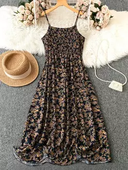 VCAY Женское Длинное платье-комбинация размера плюс с цветочным принтом и на тонких бретельках, Летнее Shein, мультиколор
