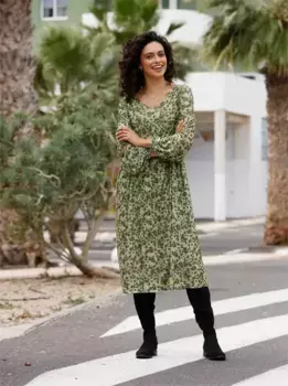 Вдохновение Платье А-силуэта "Сетчатое платье" Inspirationen, цвет Schilf-Bedruckt