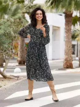 Вдохновение Платье А-силуэта "Сетчатое платье" Inspirationen, цвет Schwarz-Bedruckt