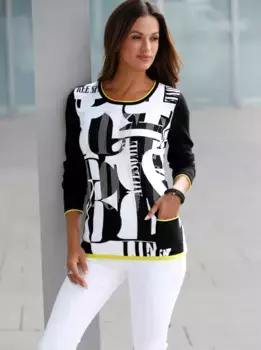 Вдохновение свитер с круглым вырезом "Пуловер" Inspirationen, цвет Schwarz-Ecru-Gemustert