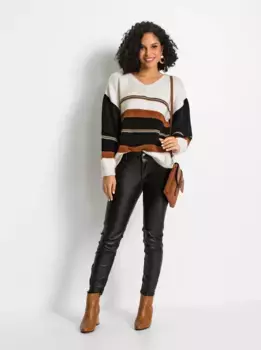 Вдохновение Вязаный свитер "Пуловер" Inspirationen, цвет Ecru-Schwarz-Gestreift