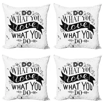 Вдохновляющий набор чехлов на подушки ABAKUHAUS (4 предмета), Do What You Success Love, современная двусторонняя цифровая печать, 45 см x 45 см, черный и белый