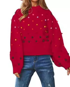 Вечеринка не окончена. Красный свитер с помпоном DAVI & DANI