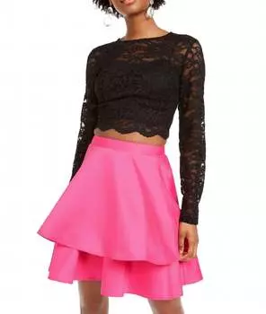 Вечеринка Социальная кружевная укороченная блузка с молнией на спине черного цвета City Studio