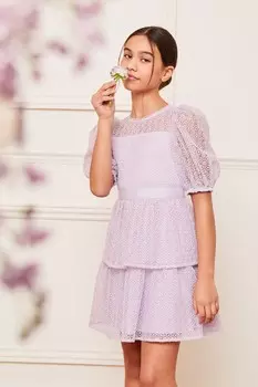 Вечернее кружевное платье с пышными рукавами (5–16 лет) Lipsy, фиолетовый