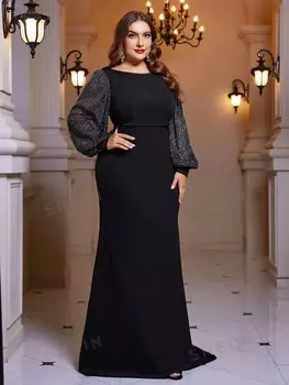 Вечернее платье Belle Plus, рукава-фонарики, подол «рыбий хвост» Shein, черный