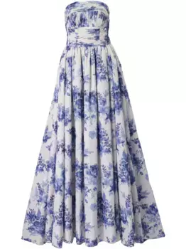 Вечернее платье без бретелей с цветочным узором Carolina Herrera, нейтральный