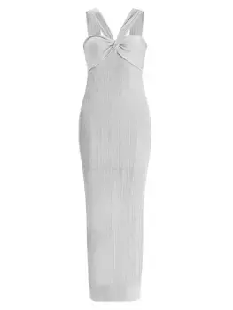 Вечернее платье цвета металлик с закрученными бретелями Pointelle Herv Lger, цвет met silver