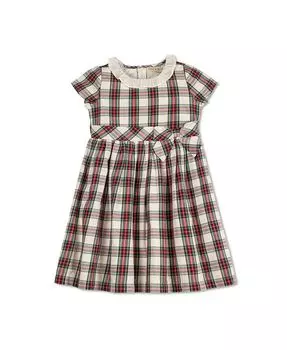 Вечернее платье для девочек с короткими рукавами, воротником с рюшами и бантом, для новорожденных Hope & Henry, коричневый/бежевый