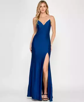 Вечернее платье для девушек с кружевной спинкой на шнуровке и стразами Crystal Doll, синий