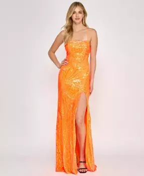 Вечернее платье для девушек с кружевной шнуровкой на спине и пайетками Crystal Doll, оранжевый