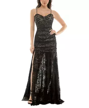 Вечернее платье для подростков без рукавов с кружевной вставкой и пайетками KATIA RAE, черный