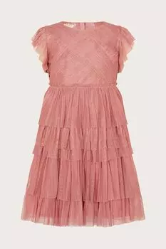 Вечернее платье из розовой сетчатой ткани Monsoon, розовый