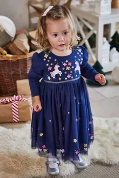 Вечернее платье JoJo Maman Bb с вышивкой единорога Jojo Maman Bb, синий