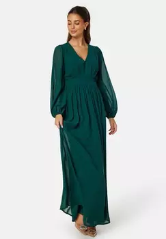 Вечернее платье LONG SLEEVE V-NECK CHIFFON GOWN Bubbleroom, темно-зеленый