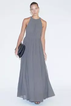 Вечернее платье макси с вырезом через шею и подолом в пол Religion, серый