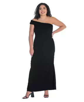 Вечернее платье макси с запахом и драпировкой Plus Size с одним плечом Mermaid 24seven Comfort Apparel, черный