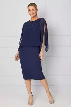 Вечернее платье миди с накладным верхом Hotfix Wallis, темно-синий