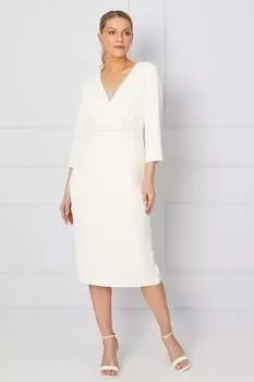 Вечернее платье миди с запахом и жемчугом Wallis, белый