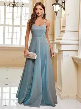 Вечернее платье на бретельках с блестками Belle Shein, серый