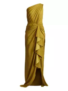 Вечернее платье на одно плечо с оборками Tadashi Shoji, желтый