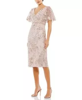 Вечернее платье с бабочками и иллюзорными рукавами Mac Duggal, розовый