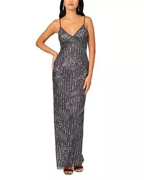 Вечернее платье с бисером Aidan Mattox, серый