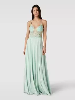 Вечернее платье с цветочным кружевом Luxuar, зеленый